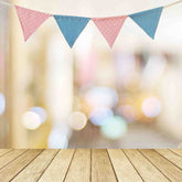 Colorful Party Flags  Bokeh Background With Wood Floor Backdrop Shopbackdrop
